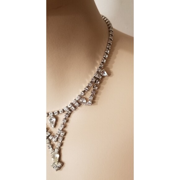 Vintage Silver Tone Rhinestone Choker Necklace – Elegant Prom/Formal Jewelry - Picture 3 of 5